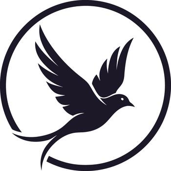 Stylized silhouette of a bird in flight within a circle vector