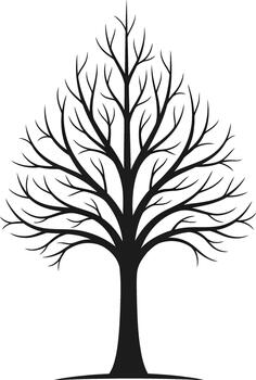 Silhouette of a bare deciduous tree with intricate branches against a white background vector