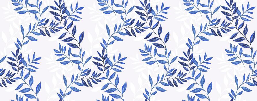 Seamless pattern with elegant blue leaves on light background. Minimal botanical design with graceful branches for fabric, wallpaper, and surface decoration vector