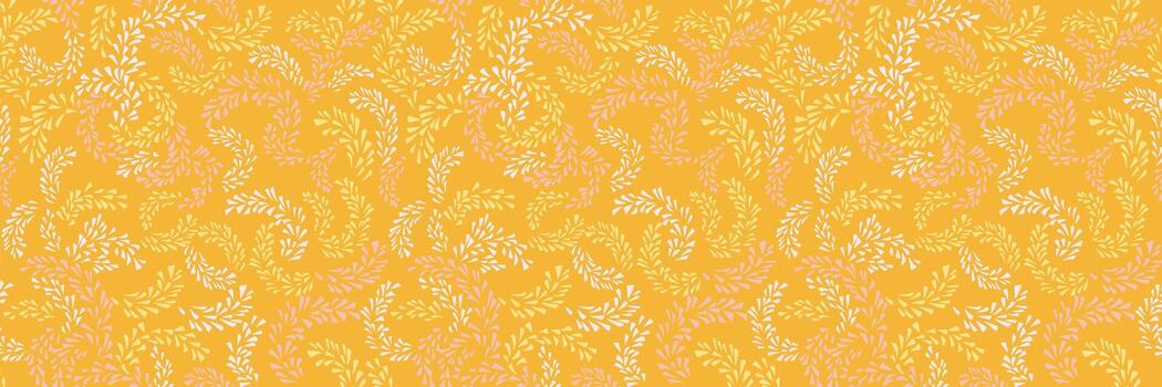 sin costura resumen botánico modelo con delicado hoja tallos en suave pastel tonos en un calentar mostaza antecedentes. elegante moderno diseño para tela, fondo de pantalla, y envase vector