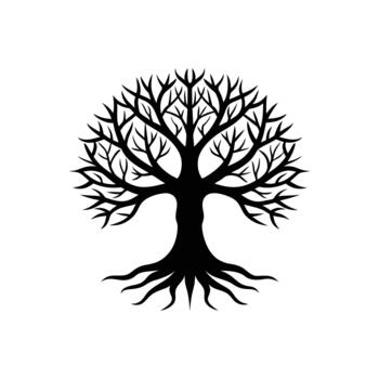Stylized Tree of Life with Roots and Bare Branches Glyph Icon vector