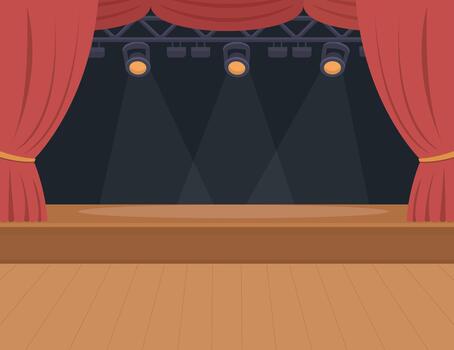 Empty stage with red curtains and spotlights background. vector