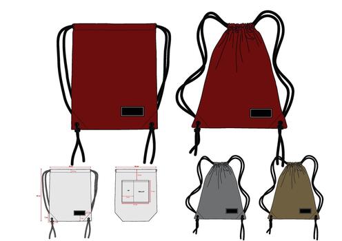 cordón mochila diseño conjunto con múltiple puntos de vista, color variaciones, y técnico bosquejo. ideal para Moda maquetas, producto visualización, y bolso fabricación plantillas. vector