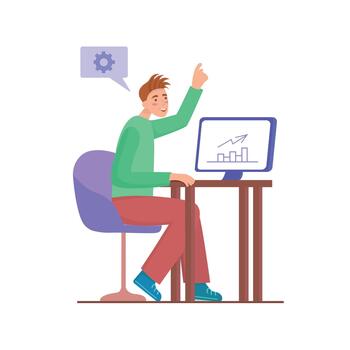 el programador análisis el diagrama en un ordenador portátil. un software desarrollador trabajos con estructuras y sistemas de negocio proyectos, analizando datos. el concepto de software desarrollo. plano vector