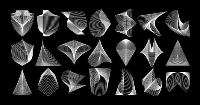 Geometric blend line wireframe logo design set vector