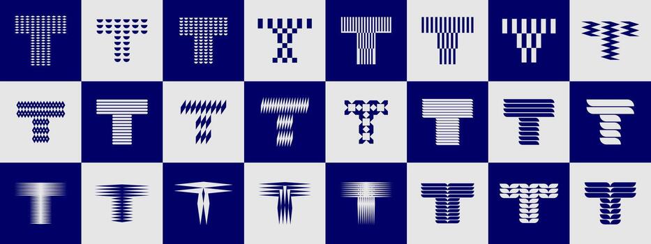 Digital stripe line abstract letter T logo bundle vector