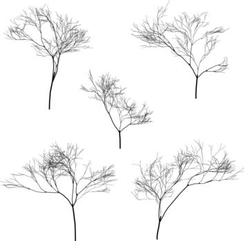 desnudo arboles siluetas minimalista modelo en blanco antecedentes diseño vector