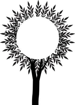 Silhouette of a Tree with a Circular Frame of Leaves Design vector