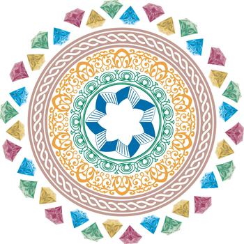 decorativo mandala diseño con joyas y intrincado circular patrones obra de arte vector