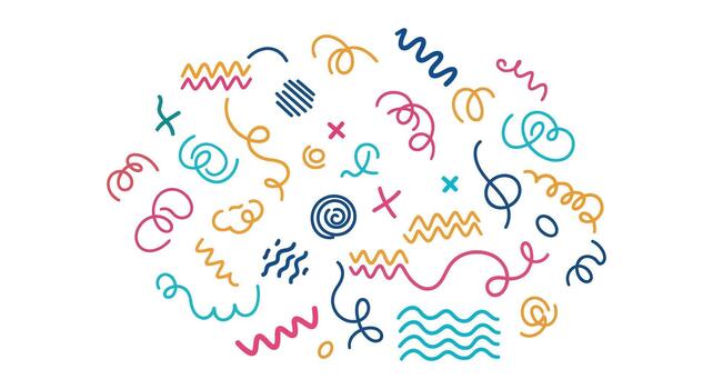 A colorful circle with various shapes and letters vector