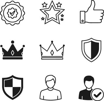 A Collection of Symbol Graphics Representing Achievement and Status vector