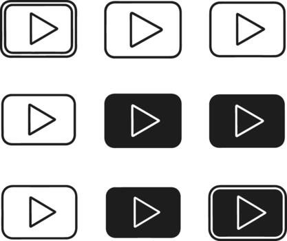 A collection of play buttons representing media playback vector