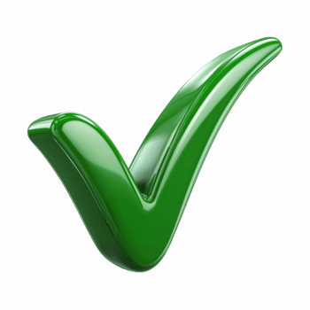 Glossy green check mark symbol with smooth reflective surface isolated on transparent background png