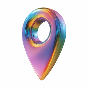 olografico iridescente carta geografica Posizione perno marcatore con brillante metallico pendenza isolato su trasparente sfondo. png