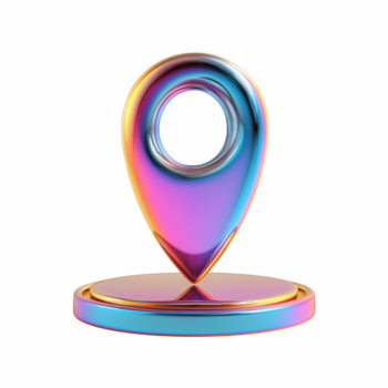 olografico iridescente carta geografica Posizione perno su il giro base con metallico pendenza brillare isolato su trasparente sfondo png