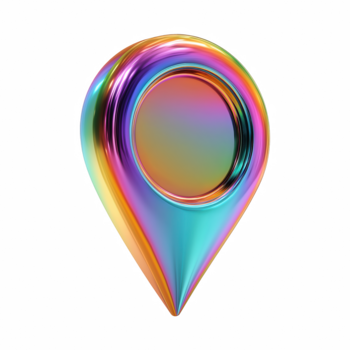 olografico iridescente carta geografica Posizione perno marcatore con brillante metallico pendenza isolato su trasparente sfondo png