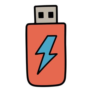 Flash drive with lightning bolt icon, symbolizing data transfer and speed vector