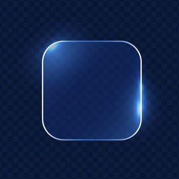 A glowing blue square with neon glossy edges on a dark background. vector