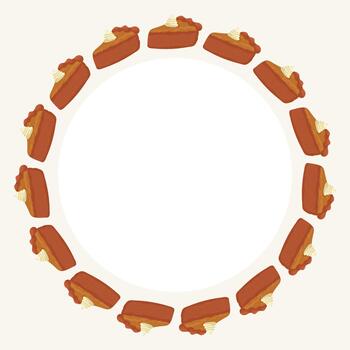 A wreath of pumpkin pies with whipped cream on top. The pies are arranged in a circle and are all the same size. vector