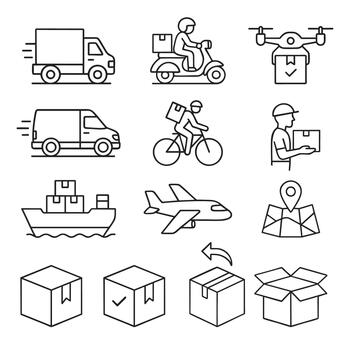 Line icons set for delivery and logistics. Perfect for web design, mobile apps, packaging and transport service branding. vector