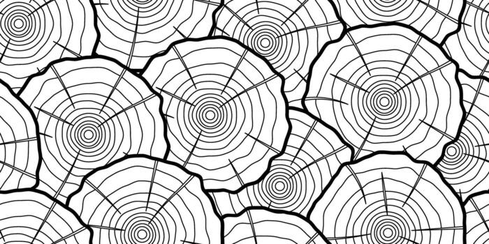 Seamless pattern of wood log slices with growth rings and cracks vector