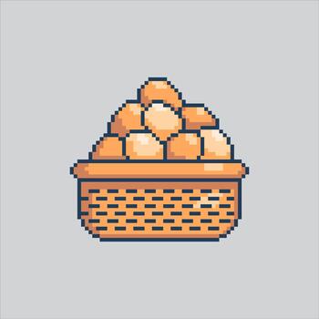 Pixel art Chicken Egg in a Basket Can icon Illustration for game design vector