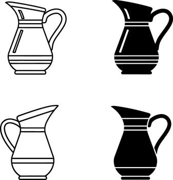 A quartet of classic pitchers in outline and solid form vector
