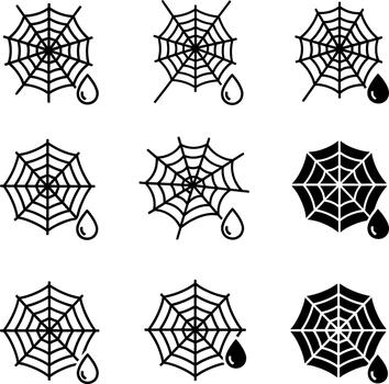 intrincado telaraña diseños con Rocío gotas vector