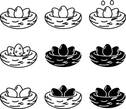 A Collection of Simple Bird Nests with Eggs vector