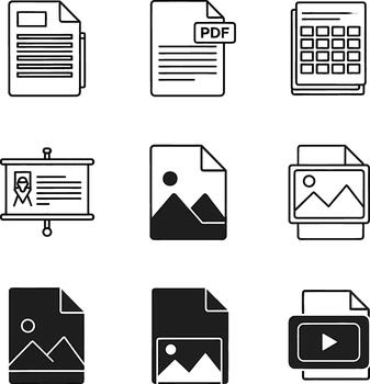 Digital Document and Media File Icons Set vector