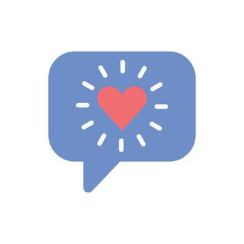 Heart signal chat icon showing a message bubble with a small heart radiating lines. Great for positive communication, friendly messaging, and social connection concepts. vector