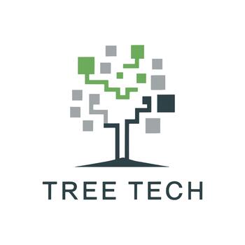 Pixel tree artificial intelligence abstract logo design vector