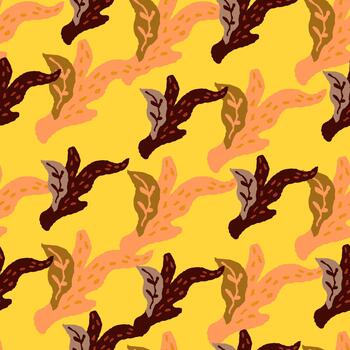 autumn leaves pattern on yellow background, abstract nature design vector