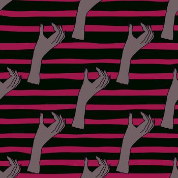 Surreal pattern of hands in motion on a striped background vector
