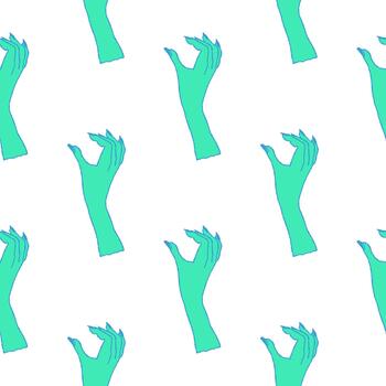 gráfico modelo de verde azulado manos en varios gestos en blanco antecedentes vector