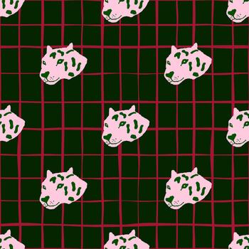 resumen leopardo modelo con rosado contornos en oscuro cuadrícula antecedentes vector