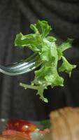 färsk sallad eras på en gaffel i en dining miljö video