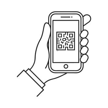 Hand holding smartphone displaying qr code mobile vector
