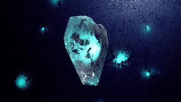 3d animazione di un' cuore forma fatto di solido Ghiaccio. il cuore ruota nel un' liscio, continuo movimento. vivace blu leggero emana a partire dal entro il Ghiaccio. video