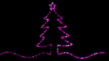 Neon Pink Layered Christmas Tree with Ornaments - Modern Holiday Design on Black, A glowing layered Christmas tree in neon pink, decorated with dotted ornaments and set against a black background. video