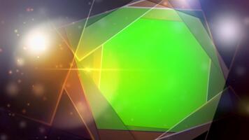 abstrato dourado luz movimento fundo com espumante partículas e geométrico visuais, croma chave verde tela modelo para elegante programa apresentações video