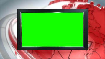 professionale notizia promo modello con verde schermo croma chiave montatura nel rosso tema, verde schermo tenere sotto controllo schermo con astratto rosso sfondo per presentazione o trasmissione modello video