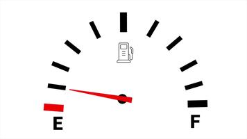 Fuel gauge filling up from empty to full tank animation with gas level meter indicator video