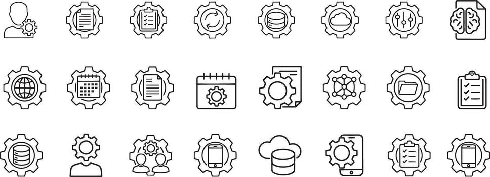 Setup and Settings Icons Collection for Business, Technology, and Workflow Optimization vector