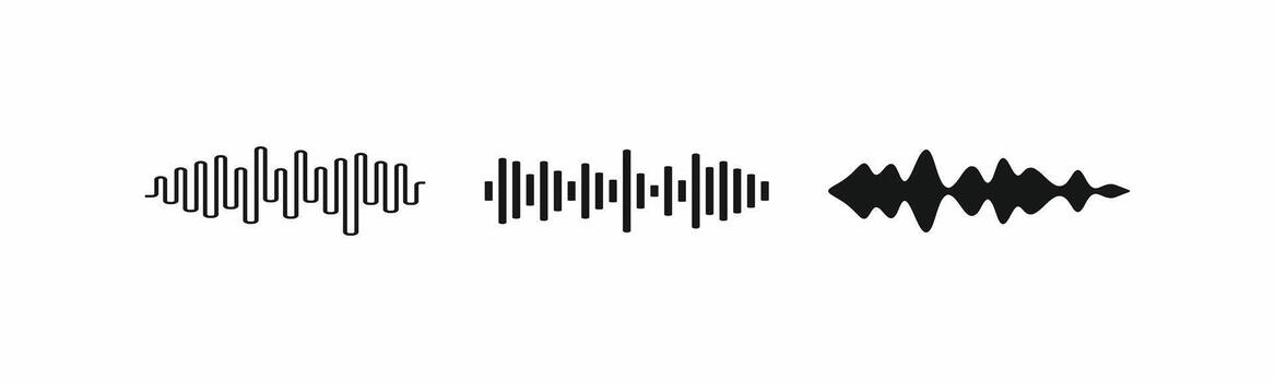 Universal black sound wave graphic elements. Simple silhouette vectors representing music, radio, or voice frequency for web and print design