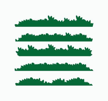 Dark green bush silhouette set in various shapes. Essential game assets for simple backgrounds, landscape borders, and nature design projects vector
