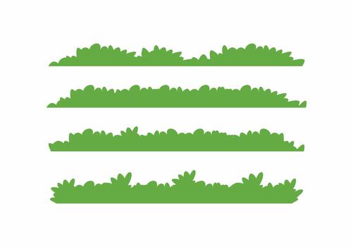 Set of four green grass and bush silhouettes for landscape borders and level design. Simple nature elements for games and web vector