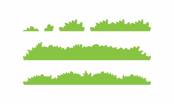 Lime green grass and bush divider set. Simple nature design elements ideal for game assets and horizontal landscape borders vector