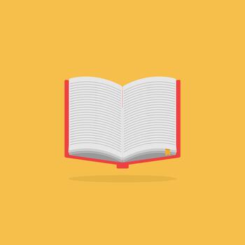 Single open red book icon on a yellow background. Flat design illustration for reading and education concepts vector