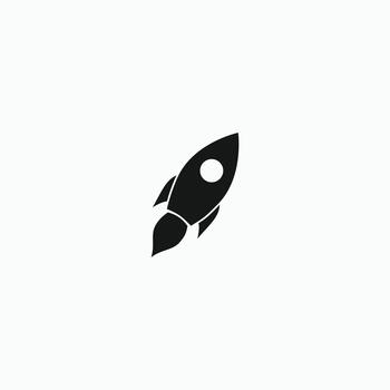 Simple black silhouette of a rocket taking off. Minimalist flat icon or logo design element for web and print. Minimalist black rocket icon. Simple flying spaceship silhouette logo vector
